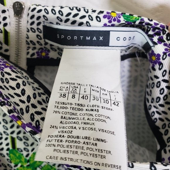 SPORT MAX CODE Size 8 Black, White, Green Floral A-line, Split Pleat Skirt - Picture 3 of 7